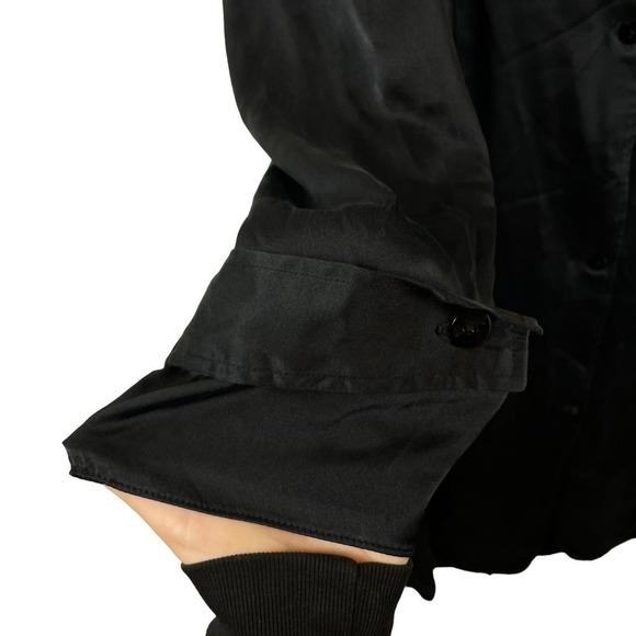 Sablyn Silk Long Sleeve Button Front Trench Coat Black Size M - Picture 3 of 9